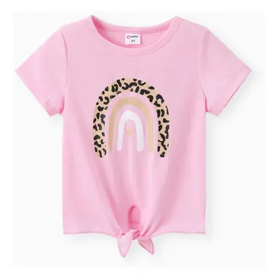 Toddler Girl Rainbow Print Tie Knot Short-sleeve Tee