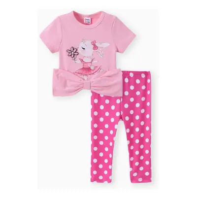 Baby Girl 2pcs Rabbit Print Tee and Polka Dots Leggings Set