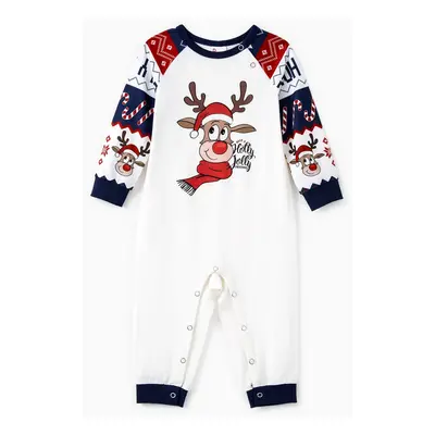 Christmas Family Matching Raglan Sleeves Red Nose Reindeer Pajamas Sets with Drawstring and Pock