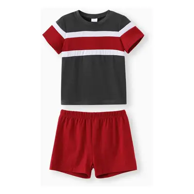 2pcs Toddler Boy Casual Colorblock Tee and Shorts Set