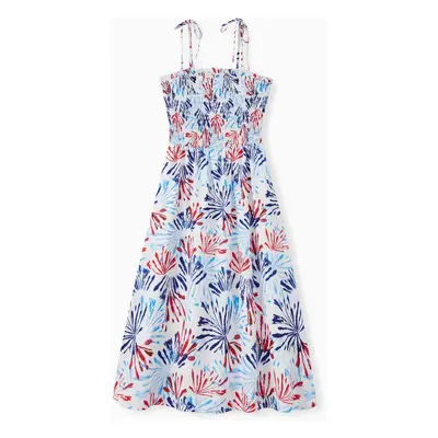 Family Matching Floral Beach Shirt and Shirred Top Tie Strap Midi Dress Sets