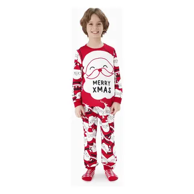 Christmas Family Matching Big Santa Graphic Front Allover Pattern Back Pajamas Sets with Pockets