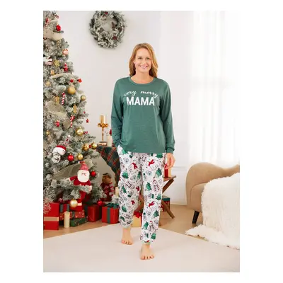 Christmas Family Matching Long Sleeves Very Merry Green Tops Allover Pattern Pants Pajamas Sets 