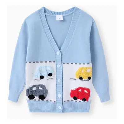 Toddler Girl/Boy Vehicle Pattern Button Up Sweater