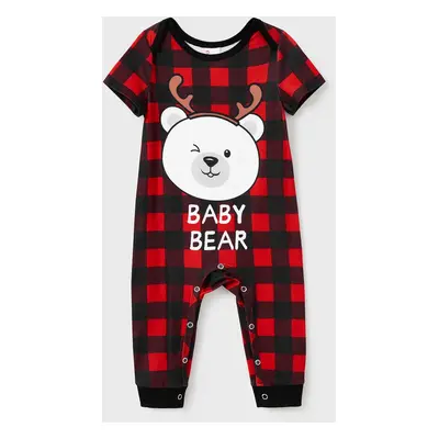 Christmas Pajamas Family Matching Xmas Bear Raglan Short Sleeves Top Plaid Shorts Pajamas Sets