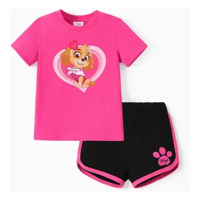 PAW Patrol Toddler Girl 2pcs Skye Mother's Day Heart Print Short-sleeve Cotton Tee and Shorts Se