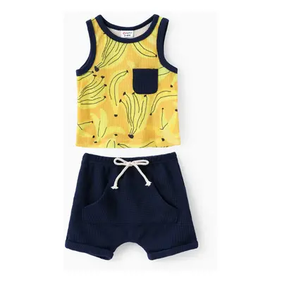 Baby Boy 2pcs Banana Print Tank Top and Shorts Set