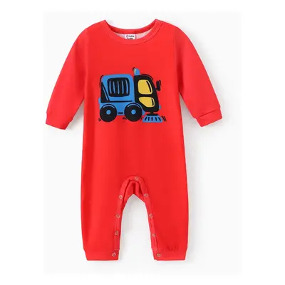 Naia™ Baby Boy Allover Construction Vehicle Print Long-sleeve Jumpsuit