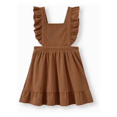 Family Matching Brown Corduroy Color block Sweatshirt or Adjustable Pinafore Dress