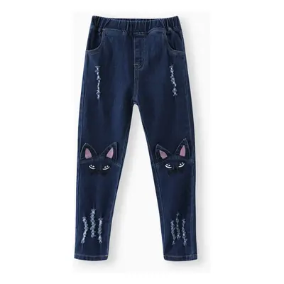 Kids Girl Cat Rabbit Tasseled Denim Jeans