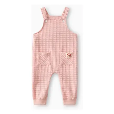 Baby Girl Rainbow Detail Pink Textured Overalls