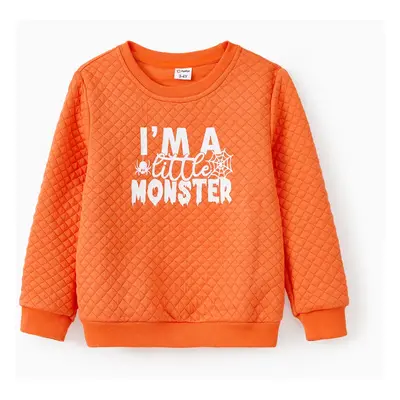 Halloween Family Matching Orange Glow In The Dark Letter Spooky Spider Tops