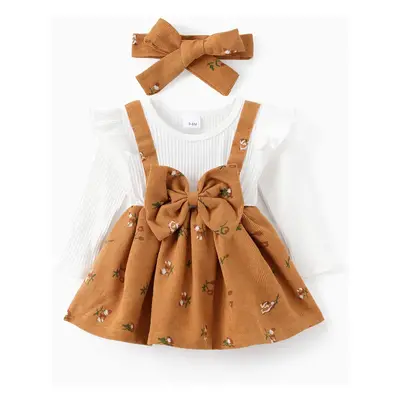 2pcs Baby Girl Floral Print Combo Dress with Headband Set