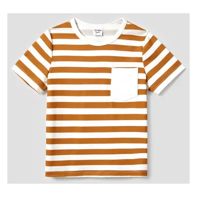 Family Matching Stripe T-shirt and White Top with Orange Polka Dot Wrap Bottom Ruffled Hem Skirt