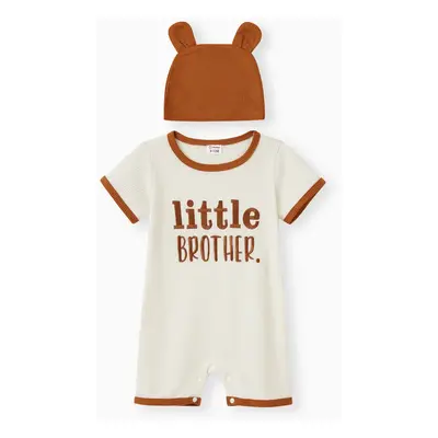 Baby Boy 2pcs Bear Style Letter Waffled Textured Jumpsuit with Hat