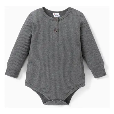 Baby Boy/Girl 95% Cotton Ribbed Long-sleeve Button Up Romper