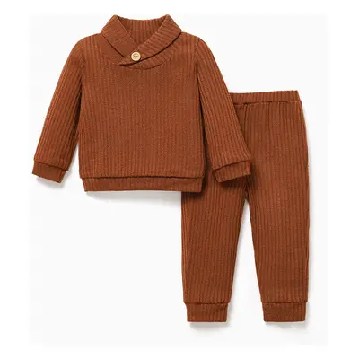 2pcs Baby Girl/Boy Casual Solid Color Set with Lapel