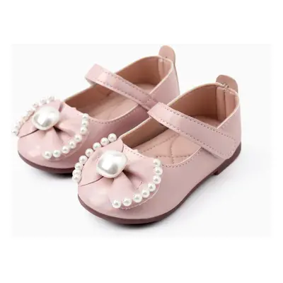 Toddler/Kid Girl Sweet Bow Applique Pearl Velcro Closure Leather Shoes