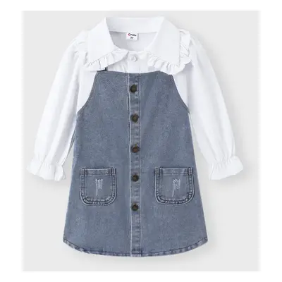 Toddler Girl Solid Denim Lapel Dress