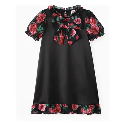 Kid Girl Floral Print Bowknot Dress