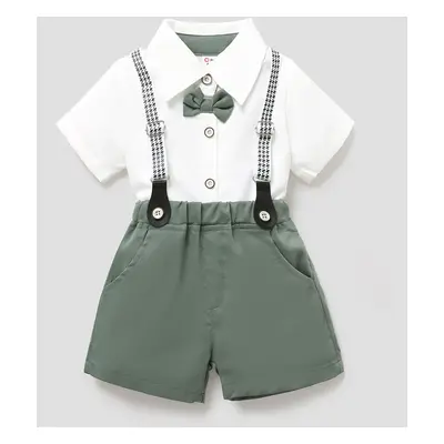 Baby Boy Party Gentle Bow Tie Shirt and Suspender Shorts Set