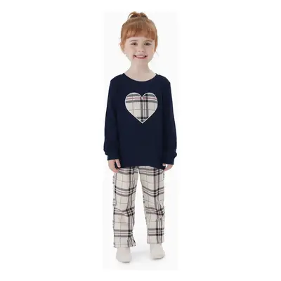 Family Matching School Grid Letter Print Patch Long Sleeve Pajamas Sets