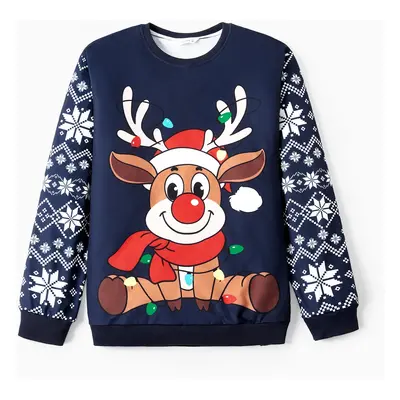 Reindeer Sweatshirt Christmas Matching Family Outfits Red&Blue Colors (Long Sleeves)