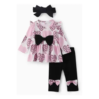 Baby Girl Clothes 3pcs Leopard Ruffle Top and Leggings with Headband Set