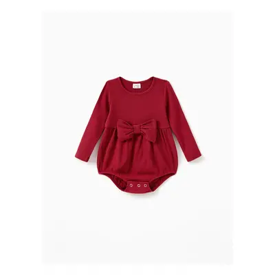 Wine Red Mommy and Me Dresses Ribbed Long Sleeves Ruched Drawstring Side