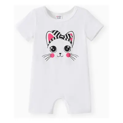 Baby Girl Rabbit Print Short-sleeve Romper