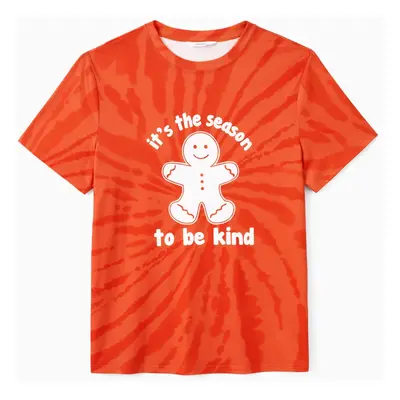 Christmas Family Matching Orange Tie-Dye Gingerbread Man Slogan Graphic Tops