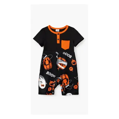 Halloween Family Matching Sets Allover Pumpkin Ghost Spiderweb Pattern Polo Shirt or Ruched Slee