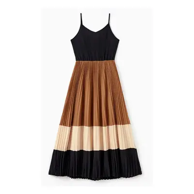 Family Matching Sets Three-Color Tee or Cami Strap Top Flowy Pleated Bottom Dress