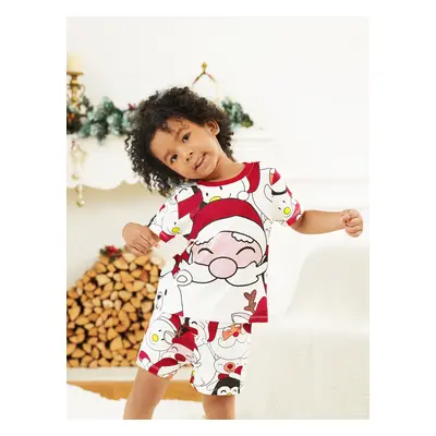 Christmas Santa and Snowman Print Family Matching Short-sleeve Tops and Shorts Pajamas Sets