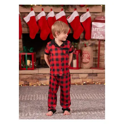 Christmas Pajamas Short Sleeves Red & Black Plaid Collared Pajamas Sets