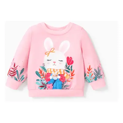 Baby Girls Childlike Rabbit Animal print Pullover Sweatshirt