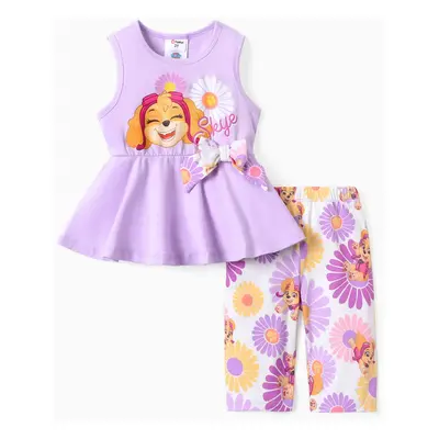 PAW Patrol 2pcs Skye Toddler Girls Bowknot Design Sleeveless Tee and Floral Print Shorts Set