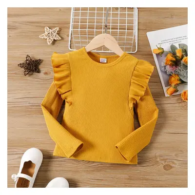 Kid Girl Solid Ruffle T-Shirt Long Sleeve Set