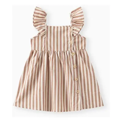 Toddler Girl Button Design Solid Color/Floral Print/Stripe Ruffled Strap Dress