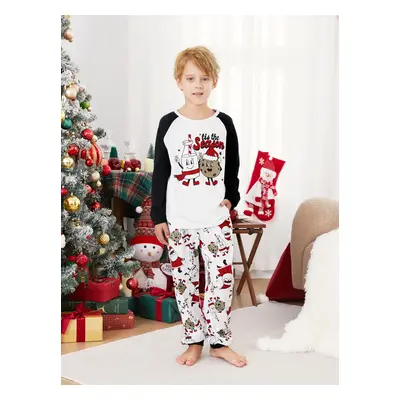 Christmas Family Matching Raglan Sleeves Cartoon Milk and Biscuit Graphic Pajamas Sets with Pock