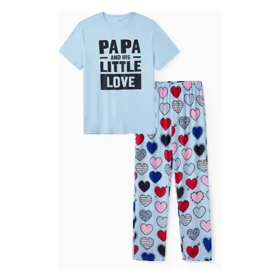 Family Matching Text and Heart Print Polyester Pants and Tops Pajamas Sets