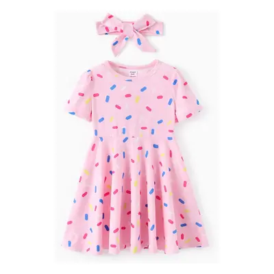 Toddler Girl 2pcs Childlike Donut Print Pajamas with Headband