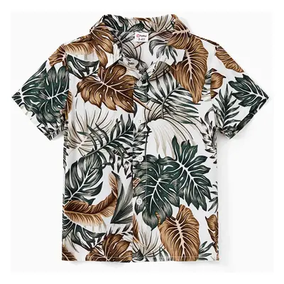 Family Matching Sets Leaf Pattern Beach Shirt or Tie Knot Front Elastic Waist Co-ord Sets