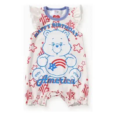 Care Bears Baby Girls Independence Day 1pc Character Star Print Flutter Sleeve Onesie