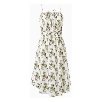 Mommy and Me Elastic Drawstring Waist Tie Neck Floral A-Line Strap Midi Dress