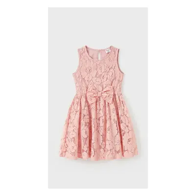 Family Matching Sets Pink Color Block Polo Shirt or Lace Eyelet Sleeveless Dress