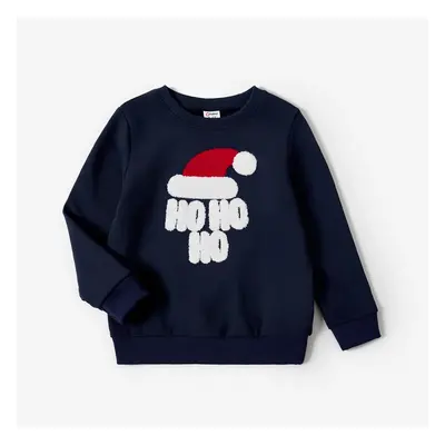 Christmas Family Matching Hat&Letters Print Long Sleeve Tops