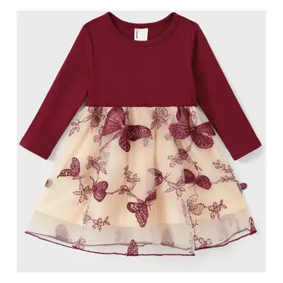 Family Matching Sets Long Sleeves Sweatshirt or Off-Shoulder Butterfly Embroidered Tulle Dress