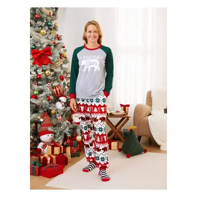 Family Christmas Pajamas Raglan Sleeves Polar Bear Graphic Allover Pattern Pants PJS with Drawst