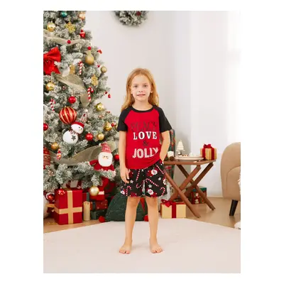 Christmas Family Matching Short Sleeves Peace Love & Jolly Pajamas Sets with Drawstring and Pock